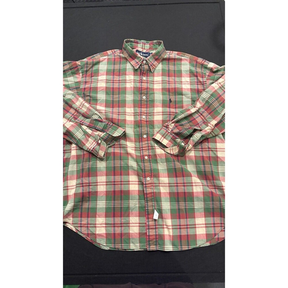 Ralph Lauren Classic Fit XXL Mens Red Green Plaid Button Down Shirt Long Sleeve